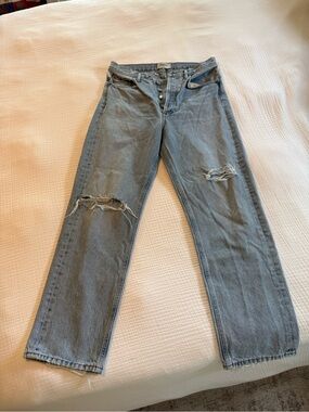 Agolde Light Blue Straight Leg Jeans with Knee Rips